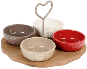 MDM 114118 Vassoio legno 4 coppette Lovely
